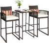 Outdoor 3-Piece Wicker Bar Stools & Bar Table Set, Rattan Patio Furniture Sets, 2 Stools & 1 Table