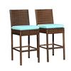 Outdoor 2 Pcs All Weather Patio Furniture Brown Wicker Barstool with Cushions