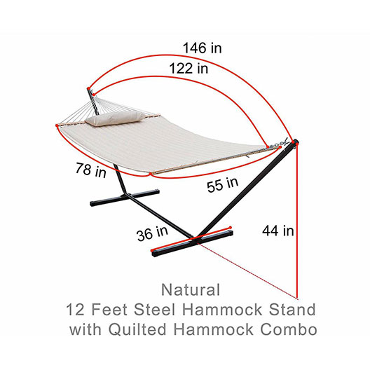 High-Quality 12 Feet Steel Hammock Stand with Quilted Fabric Hammock Combo and Pillow for Gardem Outdoor Patio Courtyard