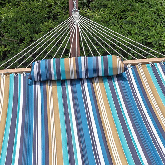 Good-Quality Outdoor Two Person Beaches Stripe Hammock Quilted Fabric with Pillow for Garden Patio Courtyard