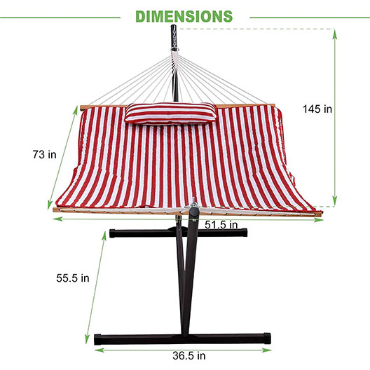 Outdoor Hammocks 12 Feet Steel Stand with Rope Hammock Combo, Quilted Polyester Pad and Pillow for Garden Patio