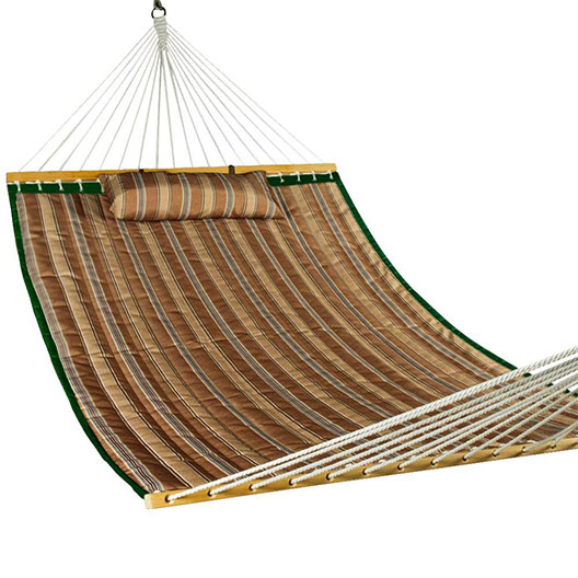 Hammock Quilted Fabric with Pillow for Two Person Double Size Spreader Bar Heavy Duty Stylish