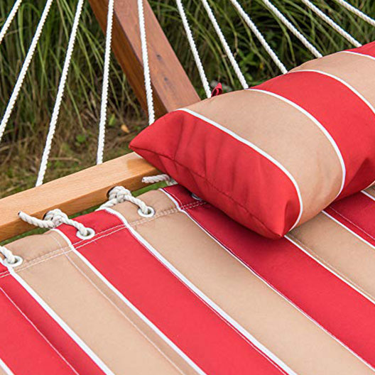 Hammock Quilted Fabric with Pillow for Two Person Double Size Spreader Bar Heavy Duty Stylish