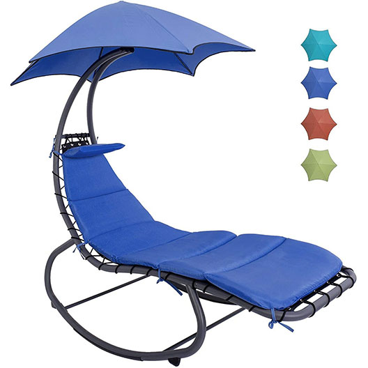 Hammocks Chaise Lounger Chair Curved Steel Lounger Swing Chair with Built-in Pillow and Removable Canopy