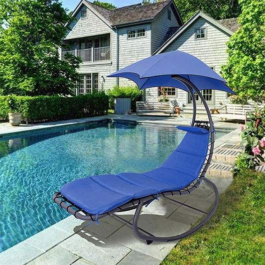 Hammocks Chaise Lounger Chair Curved Steel Lounger Swing Chair with Built-in Pillow and Removable Canopy