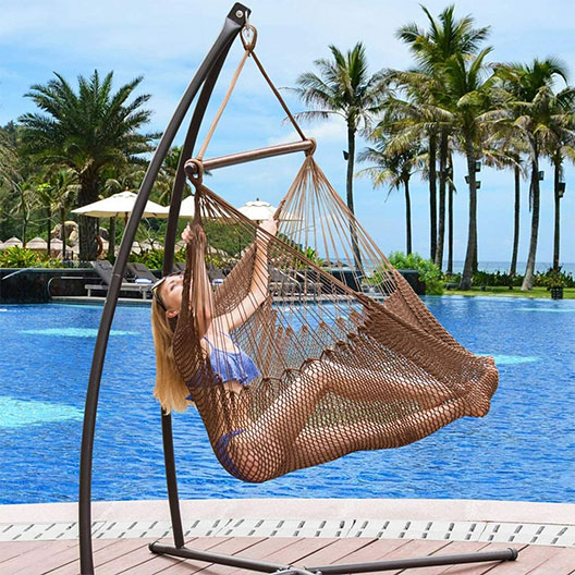 Hammocks Caribbean Hanging Swing Chair, Soft Spun Polyester Rope, 47-inch Wood Spreader Bar