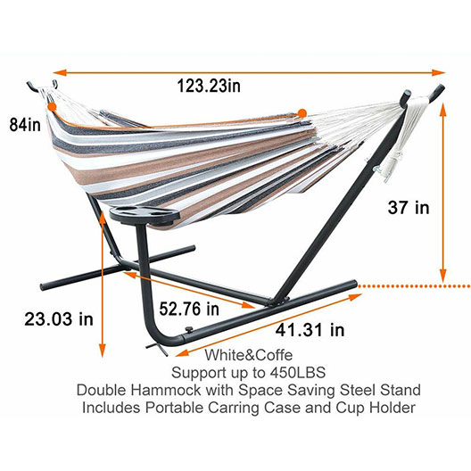 Portable 10 Feet Hammock Steel Stand with Hammock Bed Combo, White&Coffee