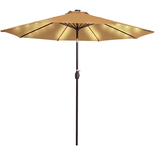 Hot-Selling 9 Feet Solar Powered Outdoor Patio Umbrella 32 LED with Crank and Tilt for Garden Poolside Courtyard