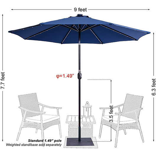 Good-Quality Solar Powered 32 LED Lighted Outdoor Patio Umbrella with Crank and Push Button Tilt for Garden Courtyard