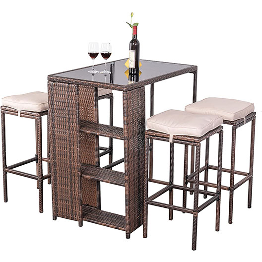 High-Quality Outdoor 5 Piece Patio Bar Set, Counter Height Patio Dining Set for Garden Courtyard Poolside