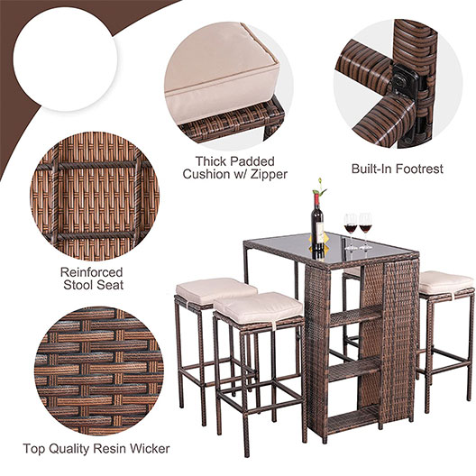 High-Quality Outdoor 5 Piece Patio Bar Set, Counter Height Patio Dining Set for Garden Courtyard Poolside