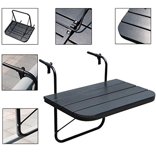 Exclusive Features Folding Deck Table Patio Garden Adjustable Balcony Hanging Railing Table