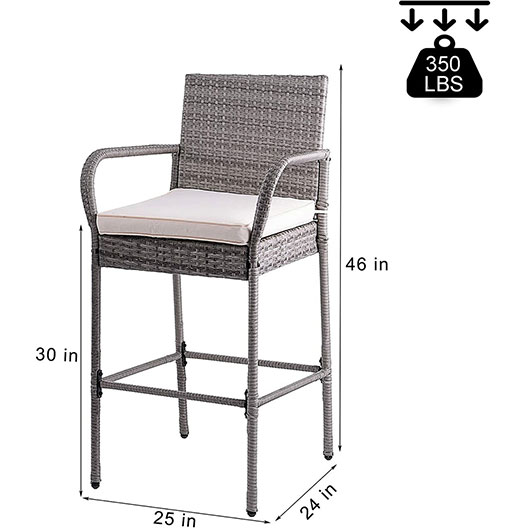 Outdoor 2 Piece Wicker Bar Stools Rattan Chairs, Patio Bar Chair, Wicker Patio Furniture