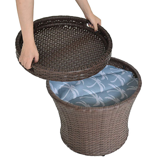 Outdoor Small Patio Side Table with Storage, 20 Inch Patio Rattan Side Table, Wicker Accent Tables End Table with Lid