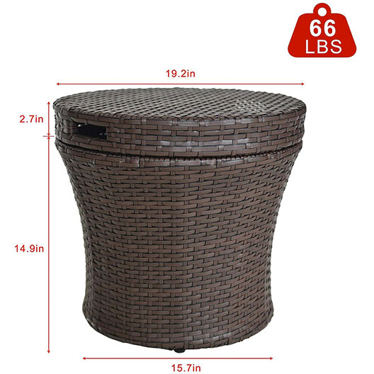 Outdoor Small Patio Side Table with Storage, 20 Inch Patio Rattan Side Table, Wicker Accent Tables End Table with Lid