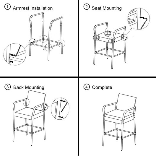 Outdoor 2 Pcs All Weather Patio Furniture Set Brown Wicker Barstool with Cushions, Back Support and Armrest