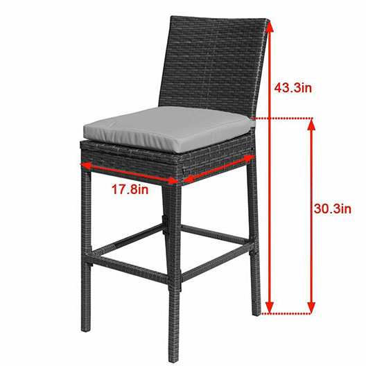 Outdoor Bar Stools Set of 2, 2 Piece Wicker Chairs, Patio Bar Chair with Cushions