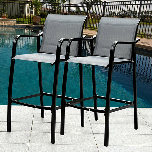 Outdoor Counter Height Bar Stool All Weather Patio Furniture with Quick-dry Textilene Fabric, 2 PCS Set