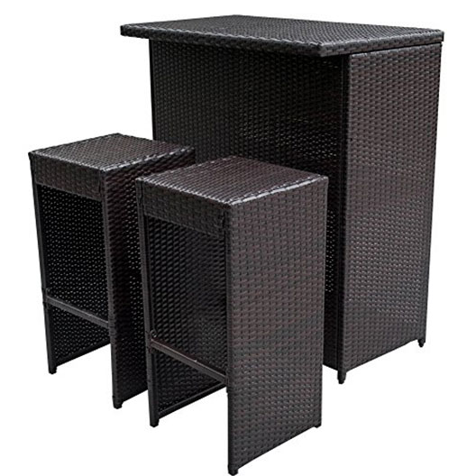 Outdoor 3PC Wicker Bar Set Bar Table and 2 Bar Stools Set Patio Garden Backyard Wicker Furniture Set