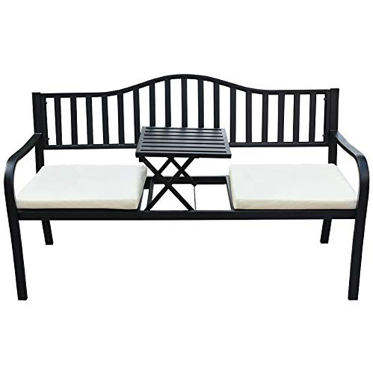 Deluxe Cast Iron Steel Frame Patio Park Garden Bench Chair with Middle Table for Two Person