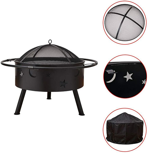 32'' Round Fire Pit Outdoor Bonfire Wood Burning for Backyard Fire & Patio Heater with Cooking BBQ Grill Grate