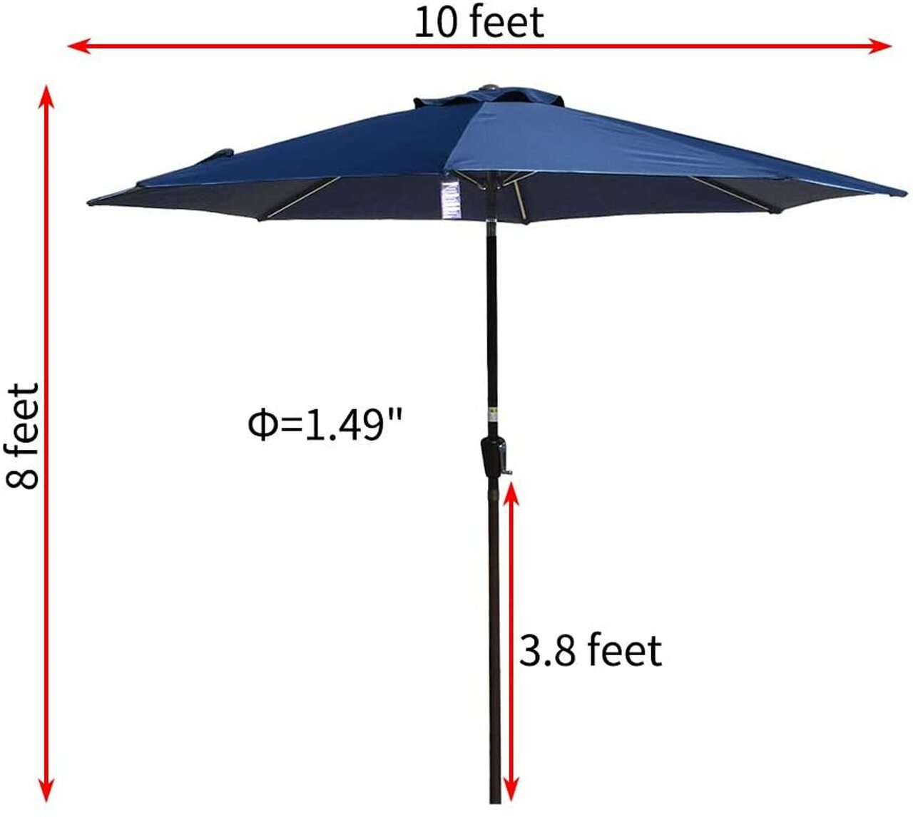 Outdoor 10FT Patio Umbrella Table Umbrella Market Umbrella with Aluminum Pole & Auto Tilt, Polyester Canopy,navy