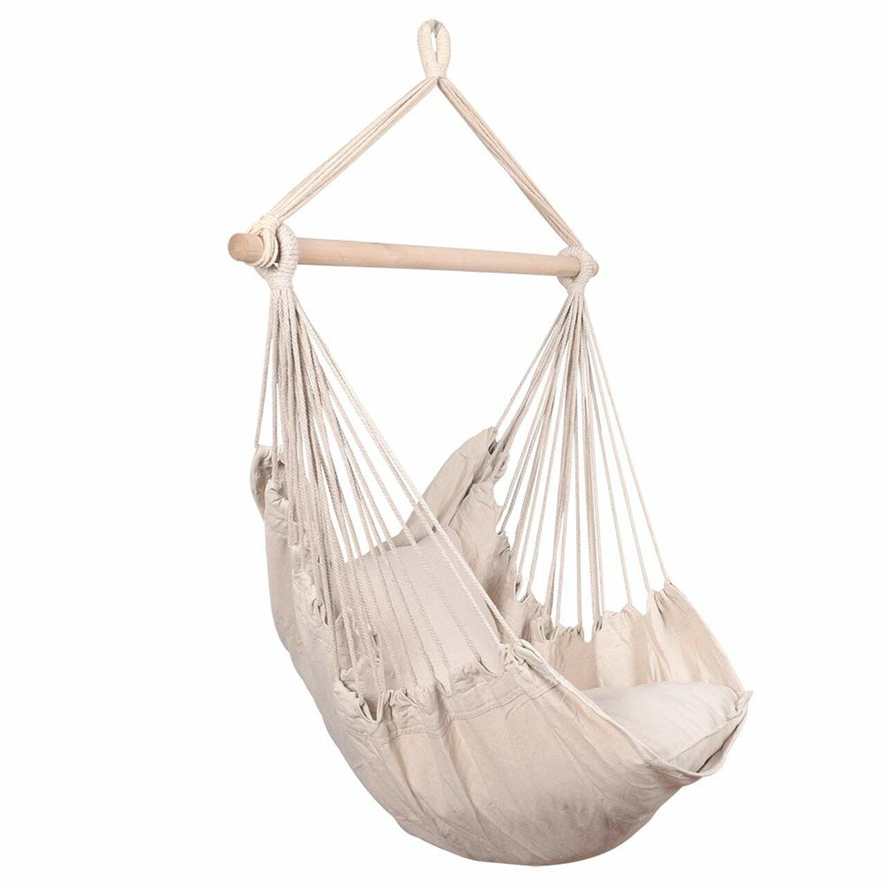 Hammocks Hanging Rope Hammock Chair Swing Seat with Two Seat Cushions and Carrying Bag, Weight Capacity 300 Lbs, Natural