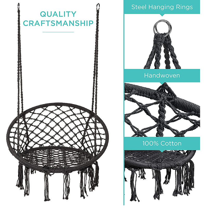 Max 330 Lbs Hammock Chair Macrame Swing - Hanging Cotton Rope Hammock Swing Chair for Indoor and Outdoor Use