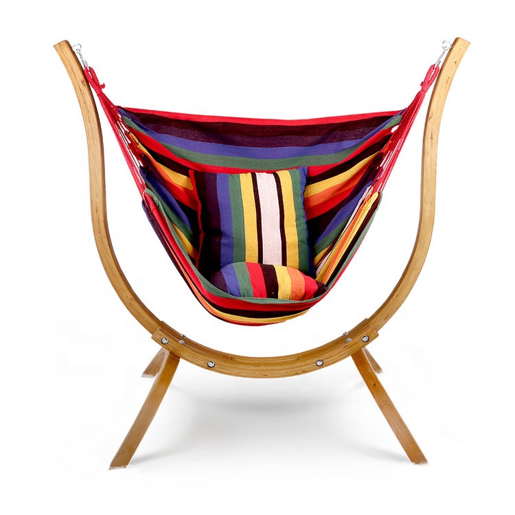 Freestanding Wooden Hanging Chair Combo Hammock Chair Wooden Stand With Cotton Hammock Swing