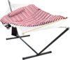 Outdoor Hammocks 12 Feet Steel Stand with Rope Hammock Combo, Quilted Polyester Pad and Pillow for Garden Patio