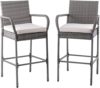 Outdoor 2 Piece Wicker Bar Stools Rattan Chairs, Patio Bar Chair, Wicker Patio Furniture