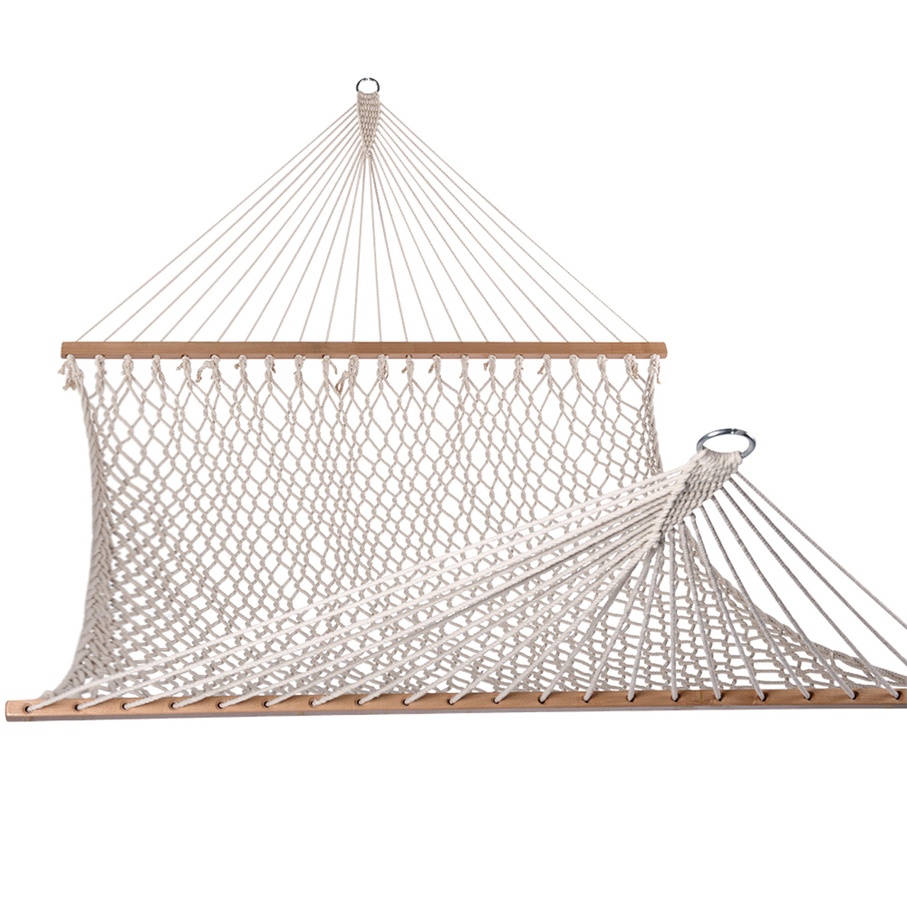 Hammocks Cotton Rope Double Hammock with Wood Spreader, Chains and Hooks, for Two Person, 450 Pounds Capacity, Natural