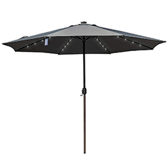 Outdoor 11FT 40 LED Lights Aluminum Patio Market Umbrella with Crank, Garden Pool Solar Powered Lighted Parasol, No Tilt (Gray)