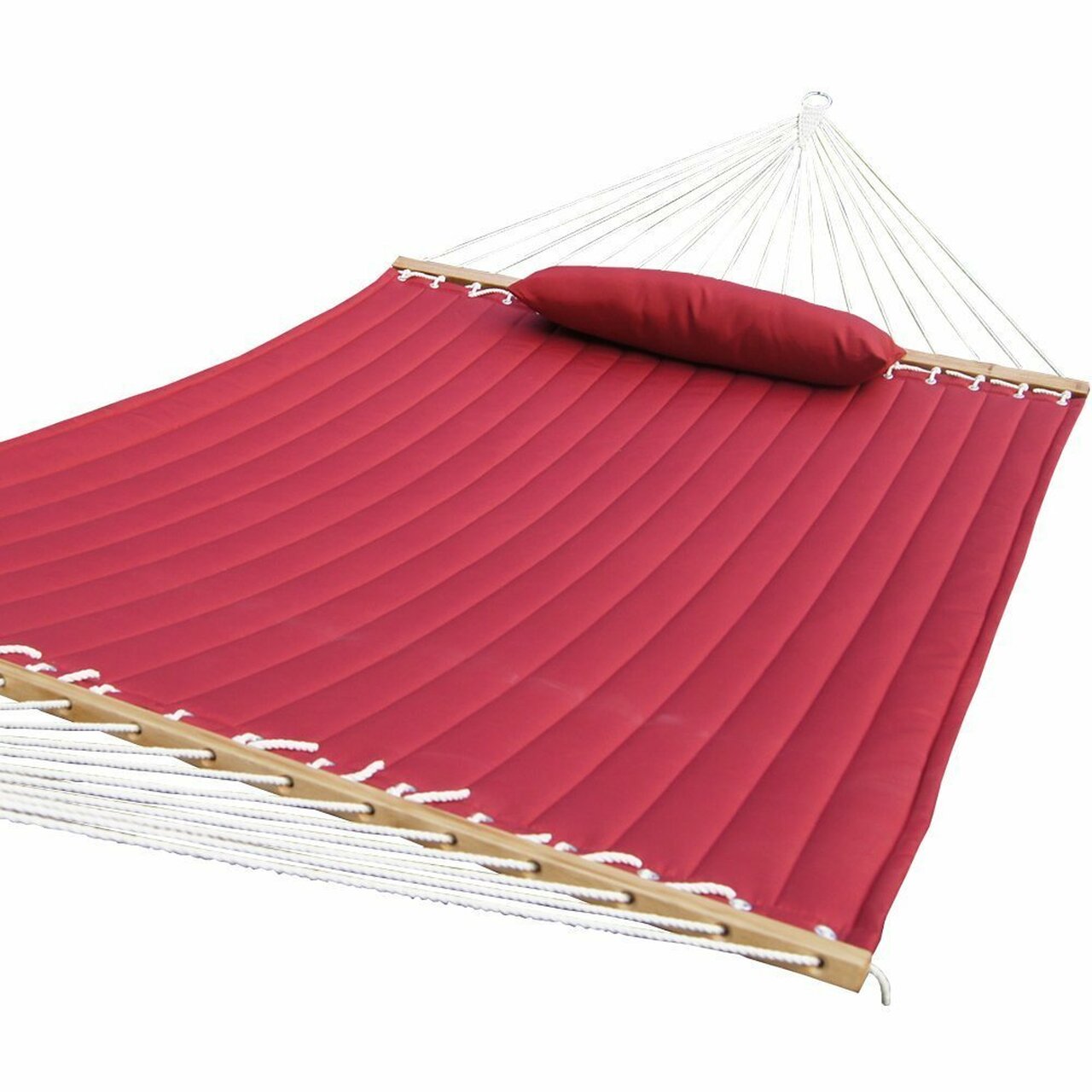 Quilted Fabric Hammock with Hardwood Spreader Bar and Poly Pillow, 55