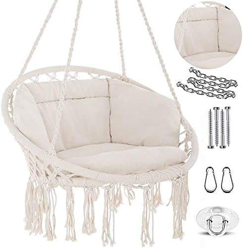 Hanging Hammock Chair Macrame Swing for Indoor Outdoor Patio Porch Deck Yard Garden