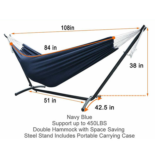 High-Quality Outdoor Patio Double Hammock with 9FT Space Saving Steel Stand, Portable Carrying Case for Garden Yard