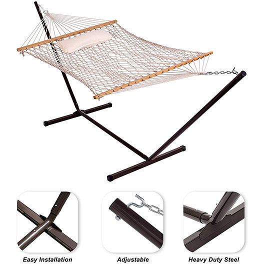 Hot-Selling Outdoor Hammocks 12 Feet Steel Hammock Stand with Cotton Rope Hammock Combo for Garden Patio Courtyard