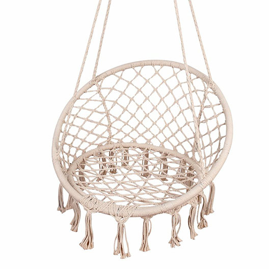 Hammocks Handwoven Cotton Rope Hammock Chair Macrame Swing with Cushion and Wall/Ceiling Mount