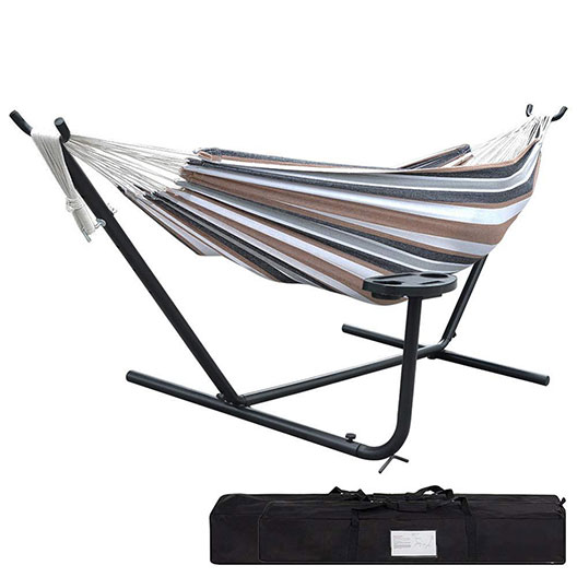 Portable 10 Feet Hammock Steel Stand with Hammock Bed Combo, White&Coffee