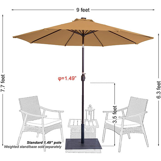 Hot-Selling 9 Feet Solar Powered Outdoor Patio Umbrella 32 LED with Crank and Tilt for Garden Poolside Courtyard