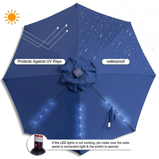 Good-Quality Solar Powered 32 LED Lighted Outdoor Patio Umbrella with Crank and Push Button Tilt for Garden Courtyard