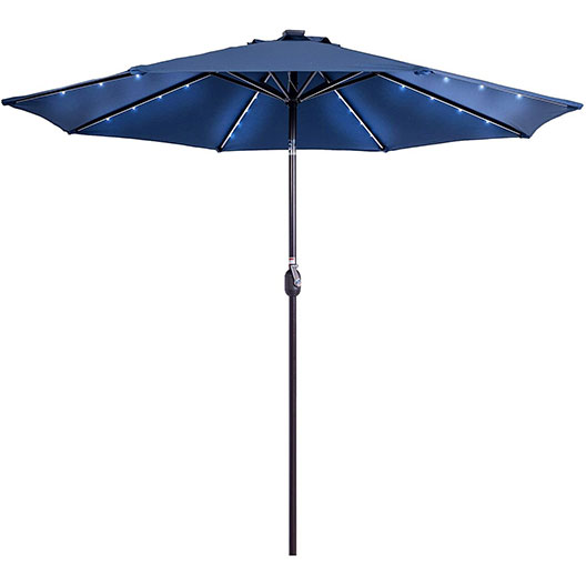 Good-Quality Solar Powered 32 LED Lighted Outdoor Patio Umbrella with Crank and Push Button Tilt for Garden Courtyard