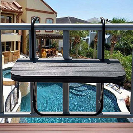 Exclusive Features Folding Deck Table Patio Garden Adjustable Balcony Hanging Railing Table