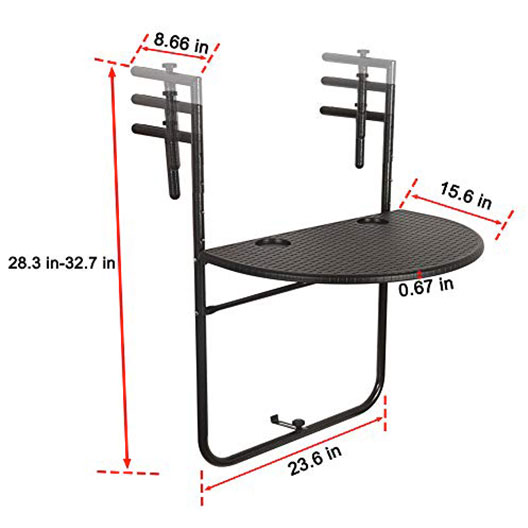 Patio, Garden, Deck, Outdoor Folding Hanging Table Adjustable Balcony Railing Table