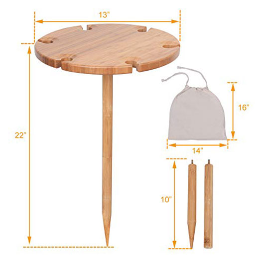 Wine Picnic Table for Camping Beach Dining Use Low Portable Table, Bamboo with Cutlery Set