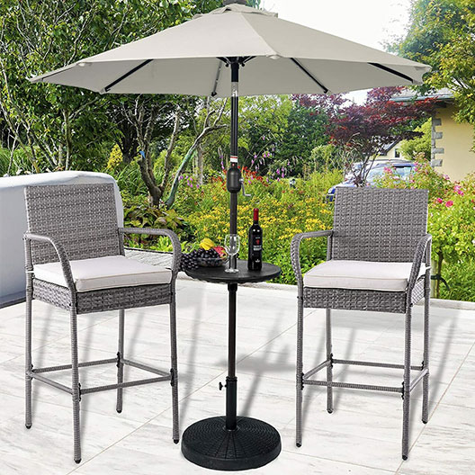 Outdoor 2 Piece Wicker Bar Stools Rattan Chairs, Patio Bar Chair, Wicker Patio Furniture