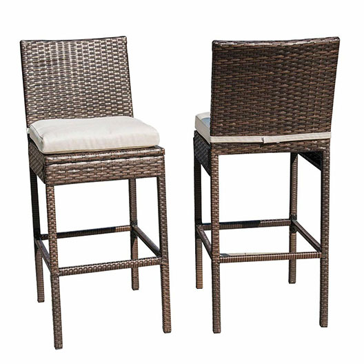 Outdoor Bar Stools Set of 2, 2 Piece Wicker Chairs, Patio Bar Chair with Cushions