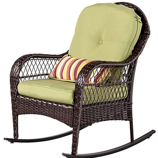 Outdoor Wicker Rocking Chair Rattan Outdoor Patio Yard Furniture All- Weather with Cushions