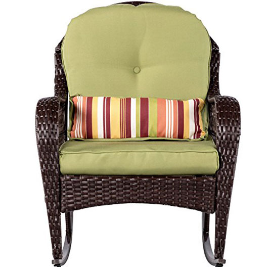 Outdoor Wicker Rocking Chair Rattan Outdoor Patio Yard Furniture All- Weather with Cushions