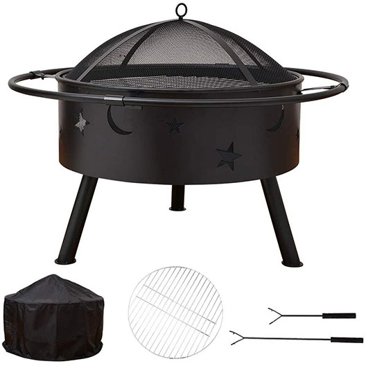 32'' Round Fire Pit Outdoor Bonfire Wood Burning for Backyard Fire & Patio Heater with Cooking BBQ Grill Grate